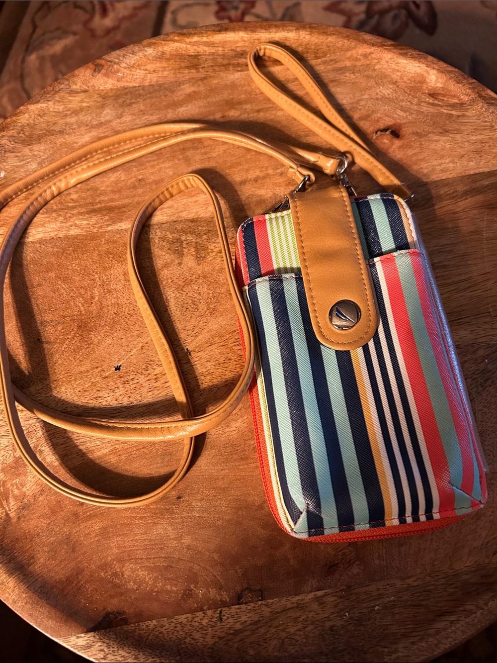 Nautica Striped Crossbody Phone Bag with Mustard Trim